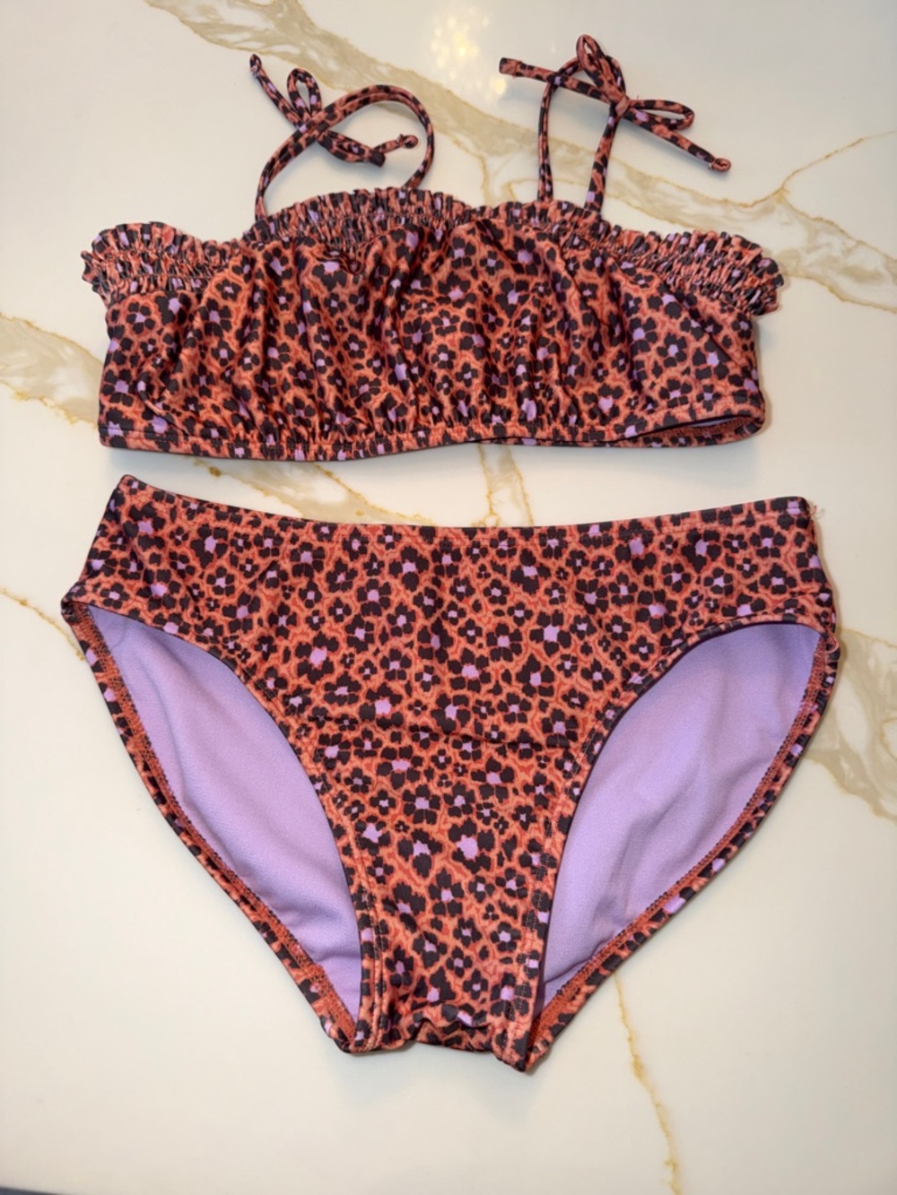 Cat & Jack Girls' Orange and Purple Leopard Print Bikini Set